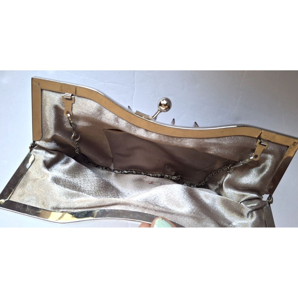 Vintage Mini Silver Beaded Evening Handbag Purse Special Occasion Prom Wedding - Picture 5 of 7